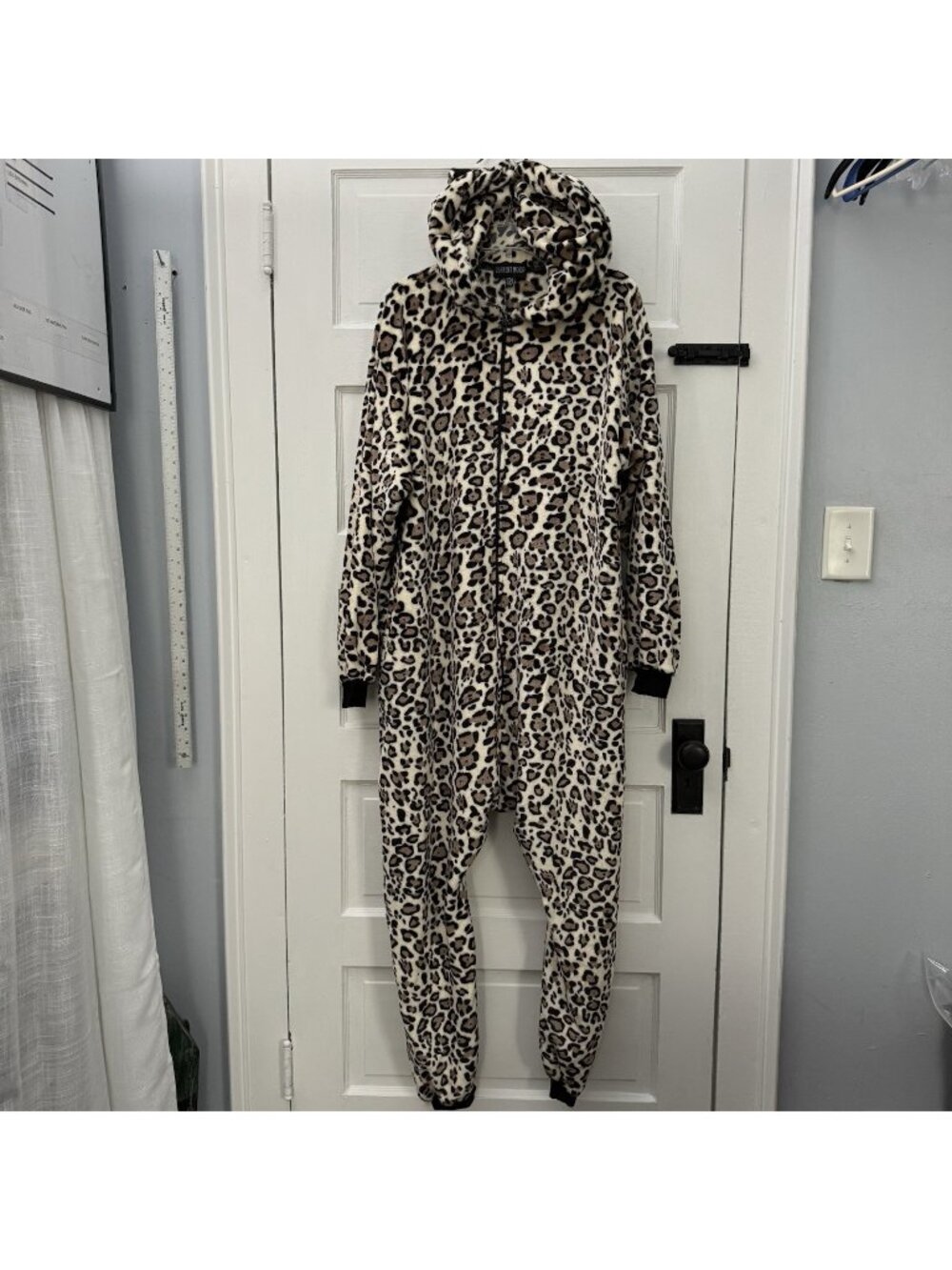 Current Mood Dolls Kill XS/S Sleepover Ready Leopard Plush Hooded Jumpsuit